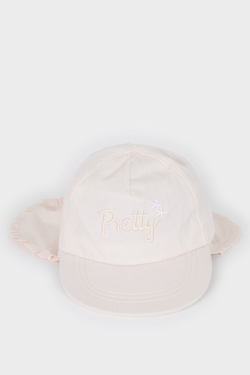 BABY GIRL Pink Baby Girl Embroidered Neck Protected Cotton Cap