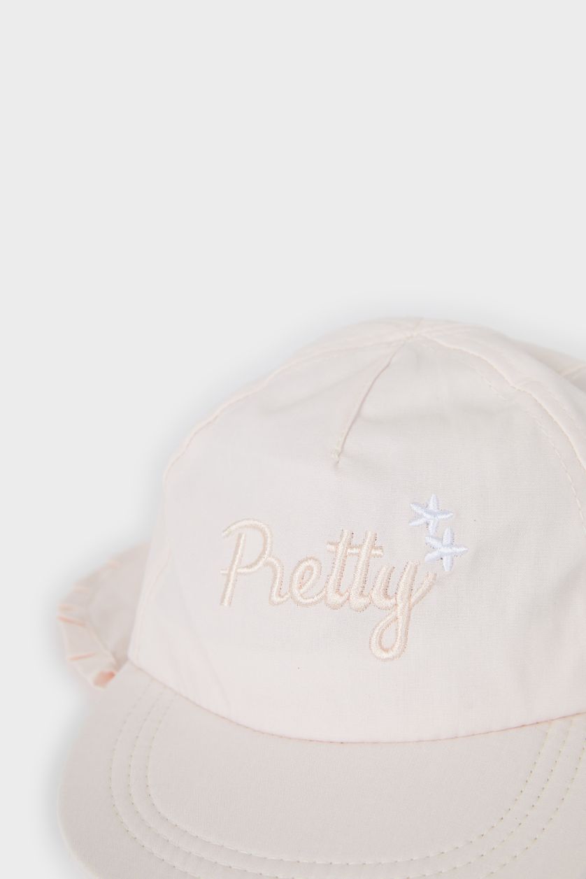 BABY GIRL Pink Baby Girl Embroidered Neck Protected Cotton Cap