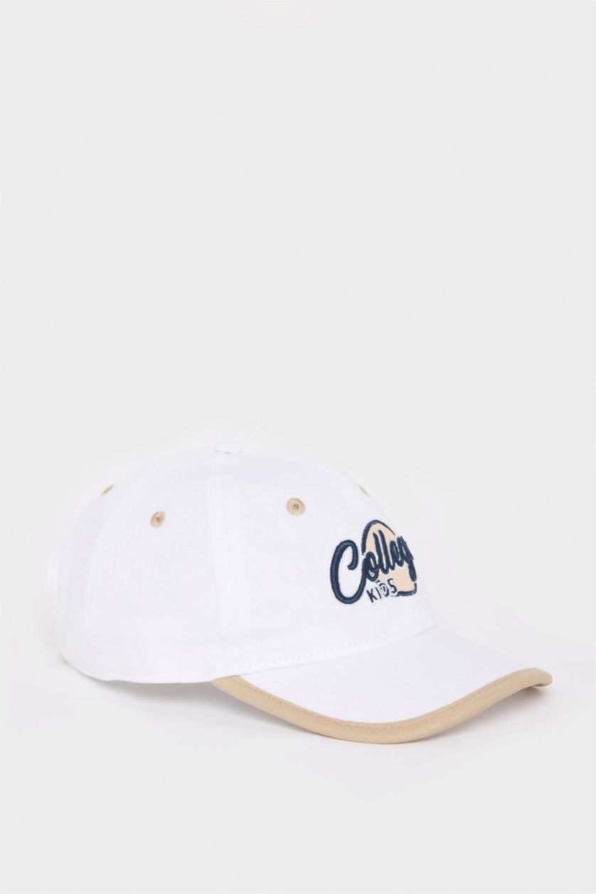 Erkek Çocuk - Genç Erkek Beyaz Nakışlı Pamuklu Cap Şapka Erkek Çocuk