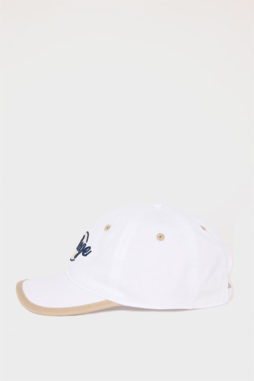 Erkek Çocuk - Genç Erkek Beyaz Nakışlı Pamuklu Cap Şapka Erkek Çocuk