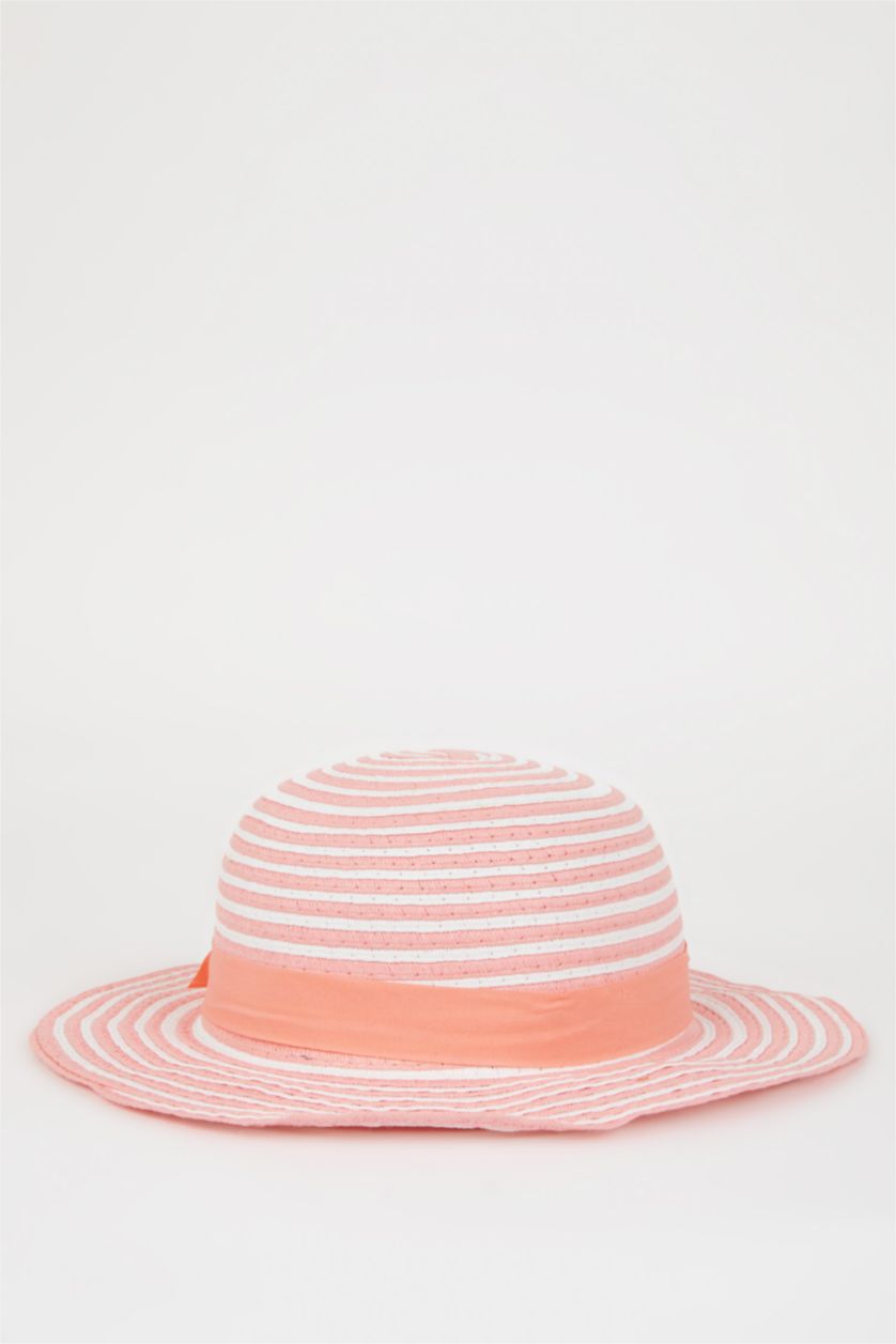 Kız Çocuk - Genç Kız Pembe Çizgili Hasır Şapka Kız Çocuk