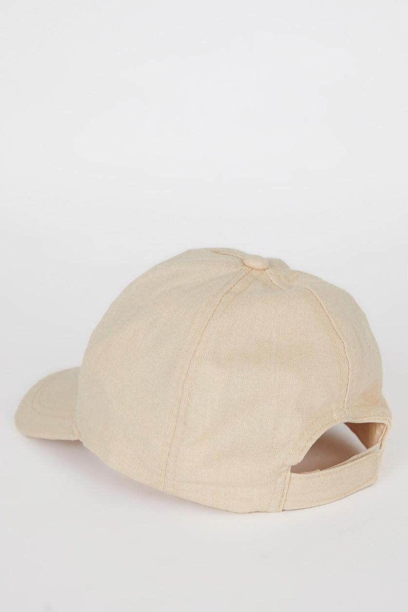 Kız Çocuk - Genç Kız Bej Nakışlı Keten Karışımlı Cap Şapka Kız Çocuk