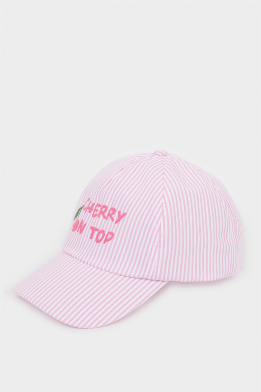 Kız Çocuk - Genç Kız Pembe Çizgili Cap Şapka Kız Çocuk