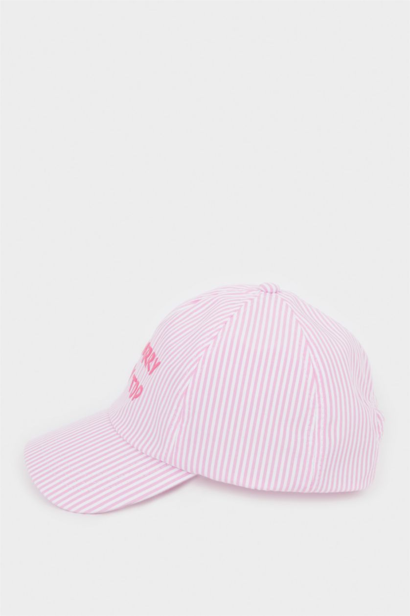 Kız Çocuk - Genç Kız Pembe Çizgili Cap Şapka Kız Çocuk