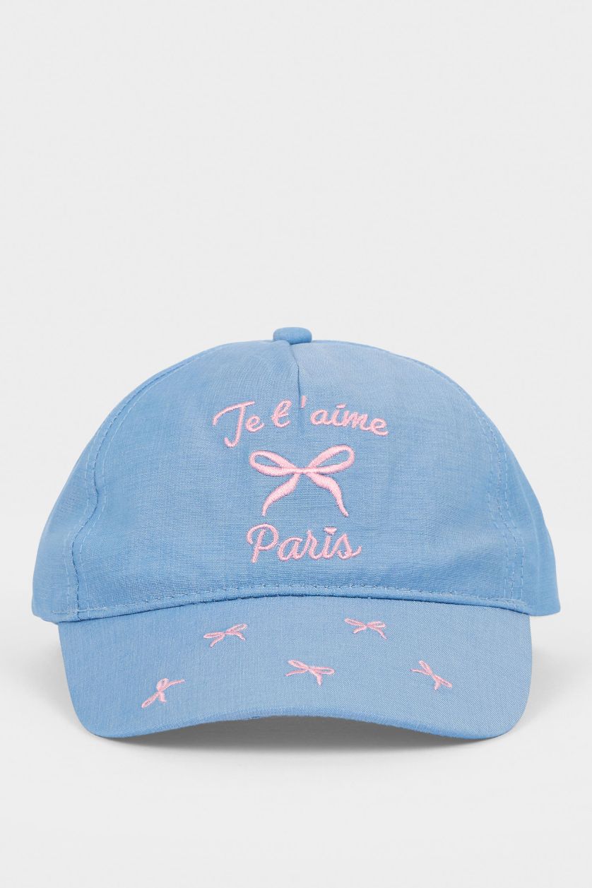 GIRLS & TEENS Blue Girl Denim Look Embroidered Hat