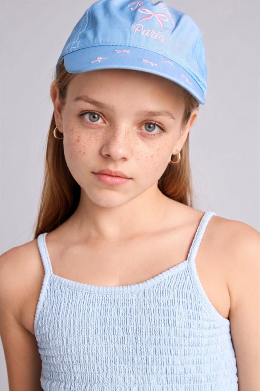 Girls & Teens Blue Girl Embroidered Denim Look Cap