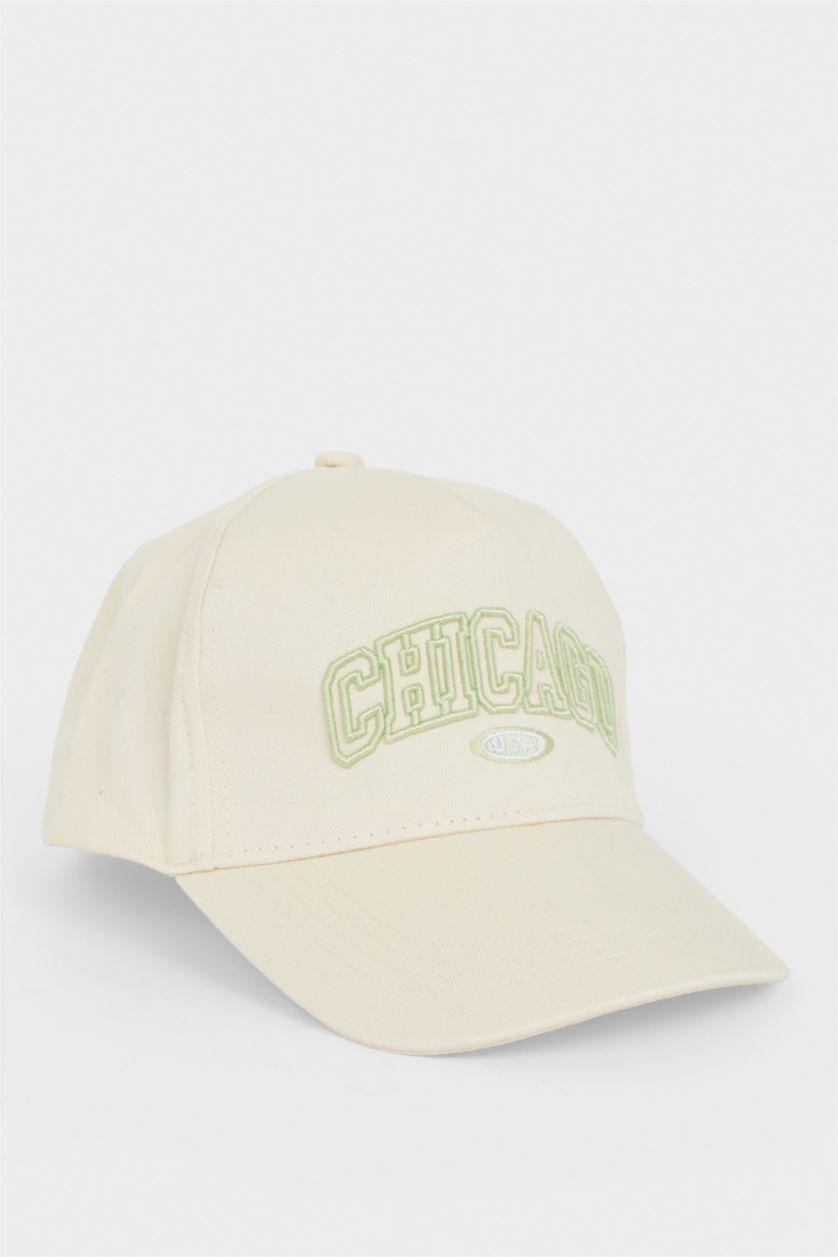 Kız Çocuk - Genç Kız Bej Nakışlı Pamuklu Cap Şapka Kız Çocuk