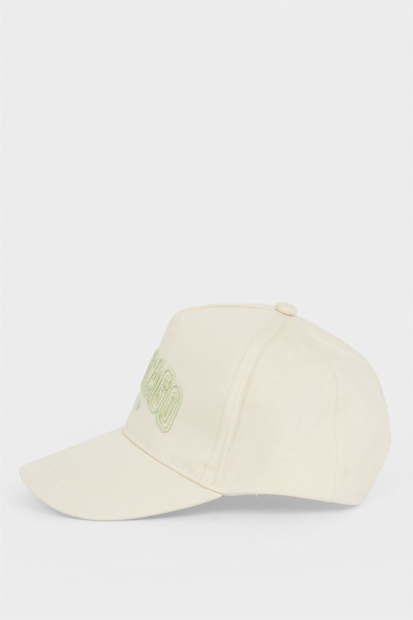 Kız Çocuk - Genç Kız Bej Nakışlı Pamuklu Cap Şapka Kız Çocuk