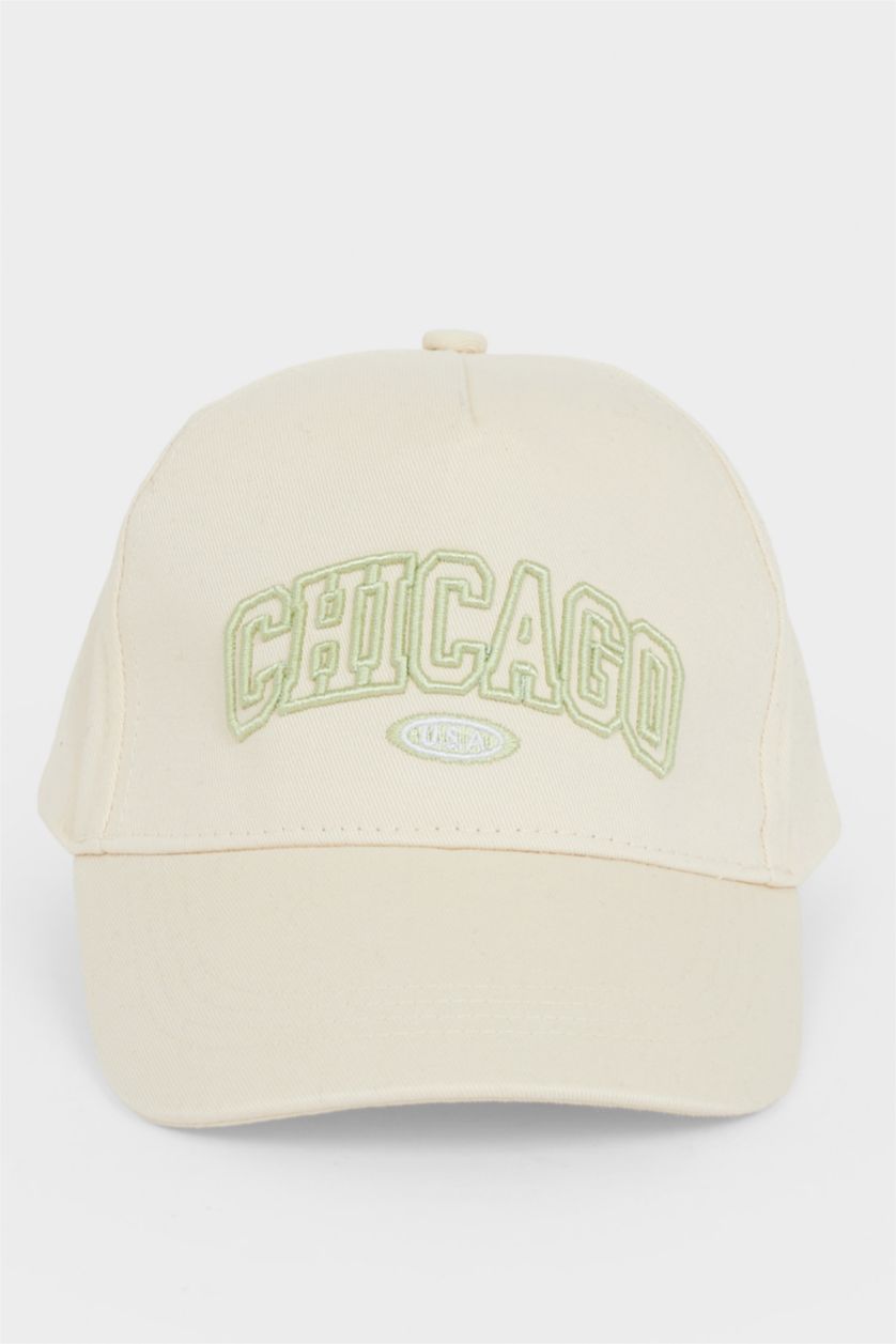 Kız Çocuk - Genç Kız Bej Nakışlı Pamuklu Cap Şapka Kız Çocuk