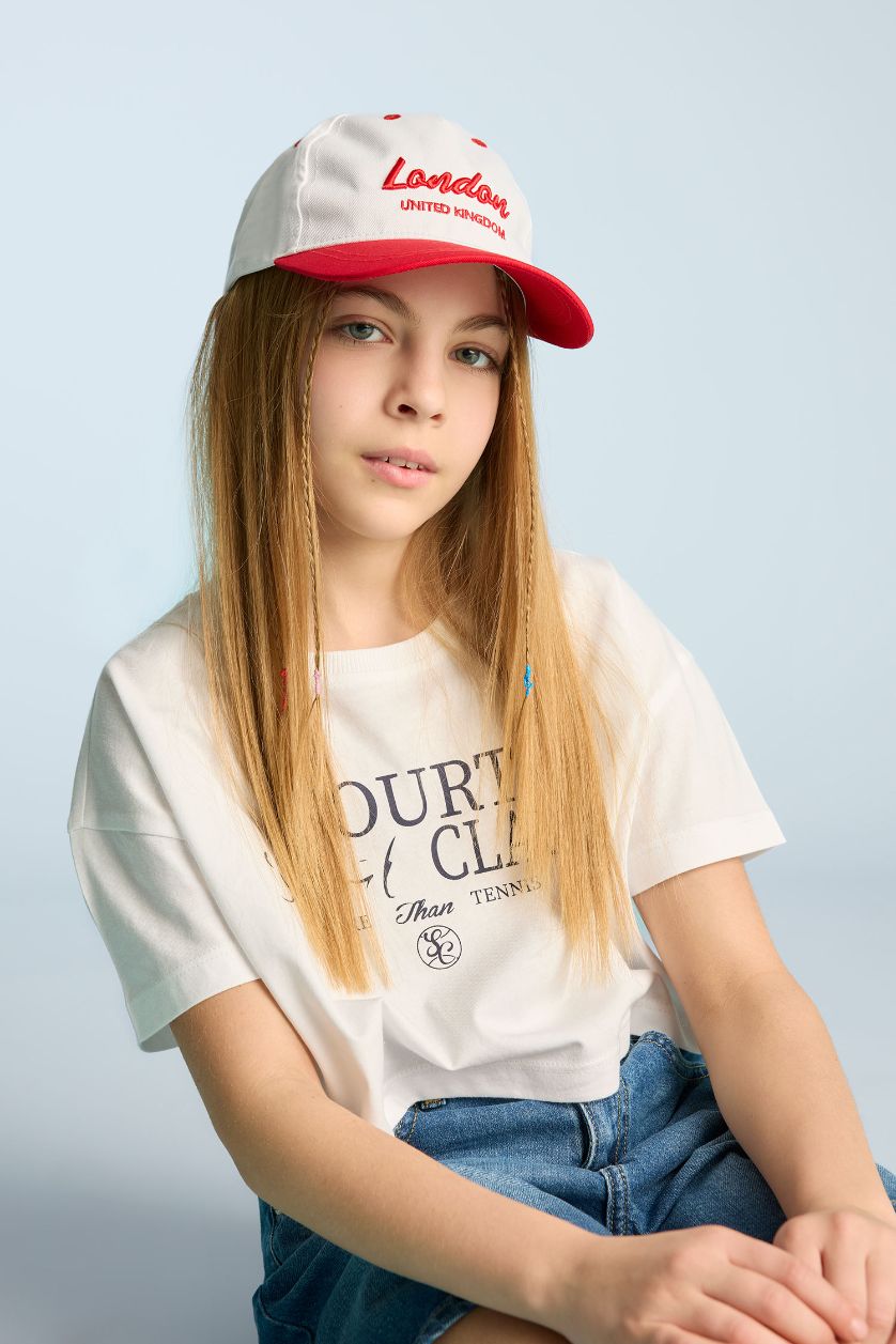 Girls & Teens Red Girl Embroidered Cotton Cap