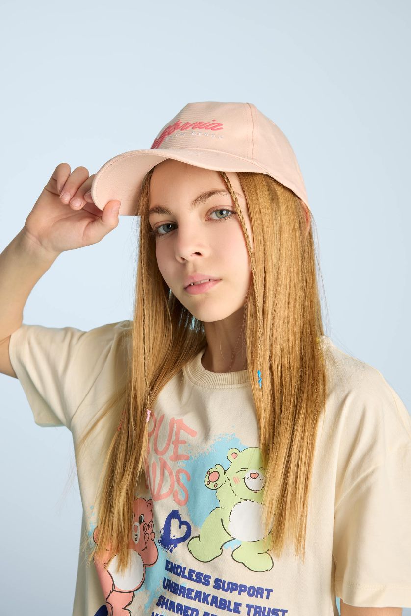 FILLES Orange Clair Casquette en coton imprimée pour fille