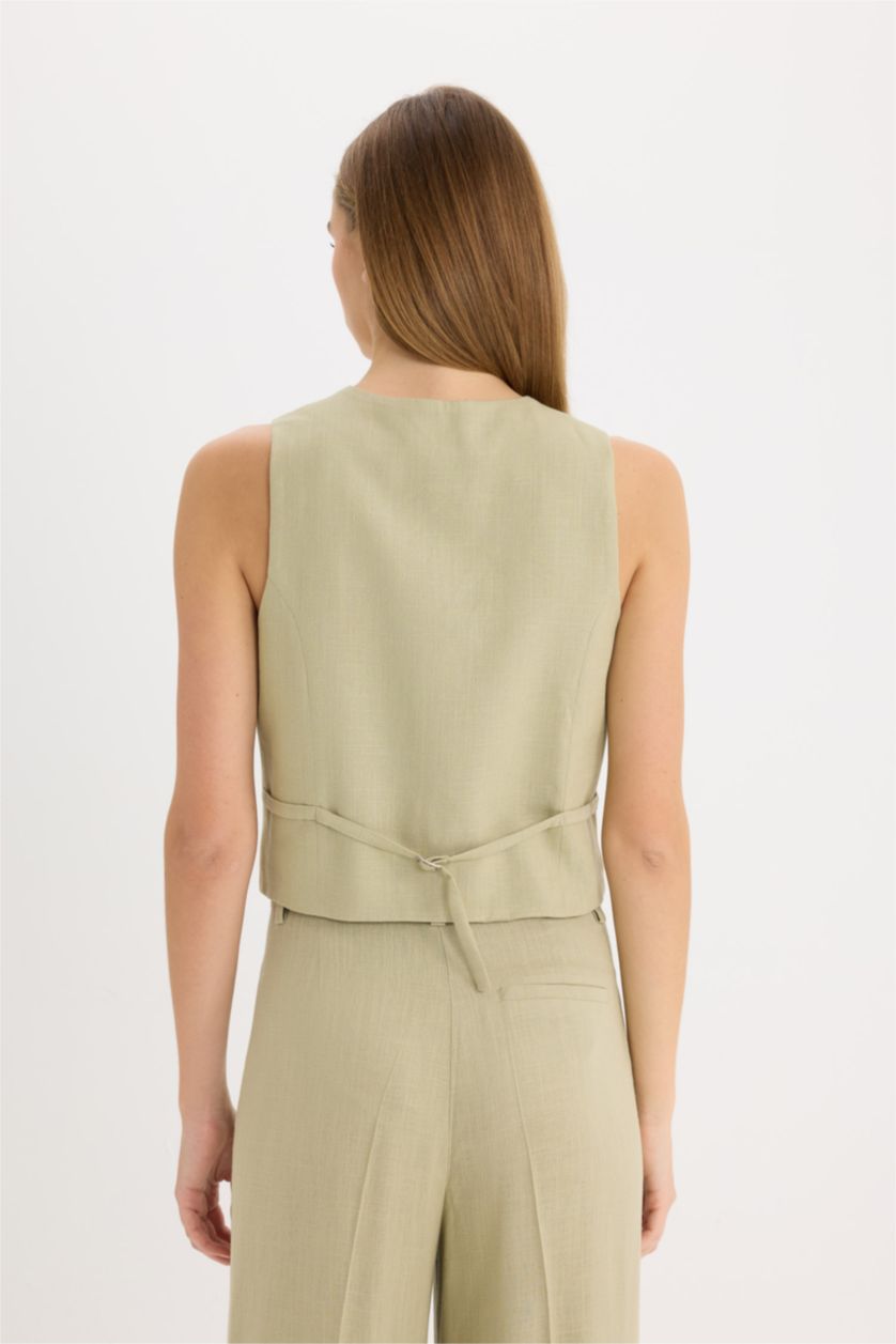 Женщины Светлый хаки Жилет из смесового льна с V-образным вырезом