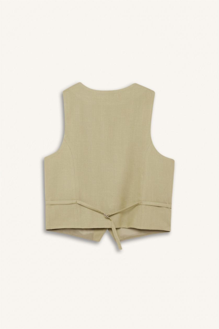 Женщины Светлый хаки Жилет из смесового льна с V-образным вырезом