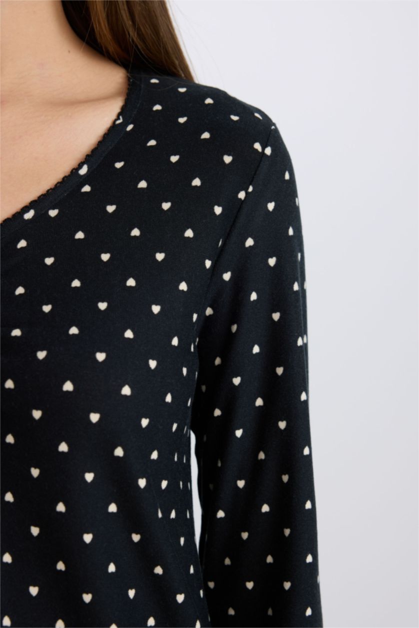 Kadın Siyah Pijama Takımı Softshell Uzun Kollu Üst Beli Lastikli Uzun Alt