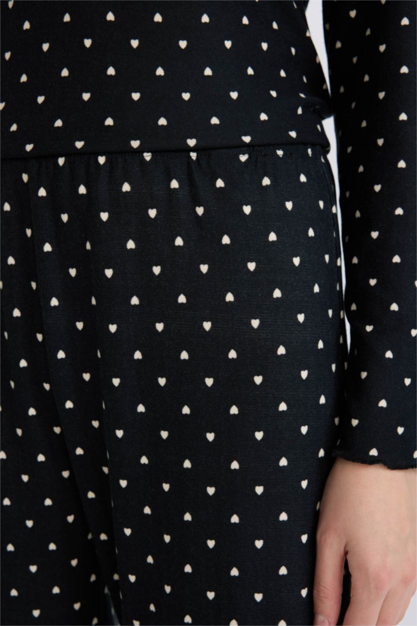 Kadın Siyah Pijama Takımı Softshell Uzun Kollu Üst Beli Lastikli Uzun Alt