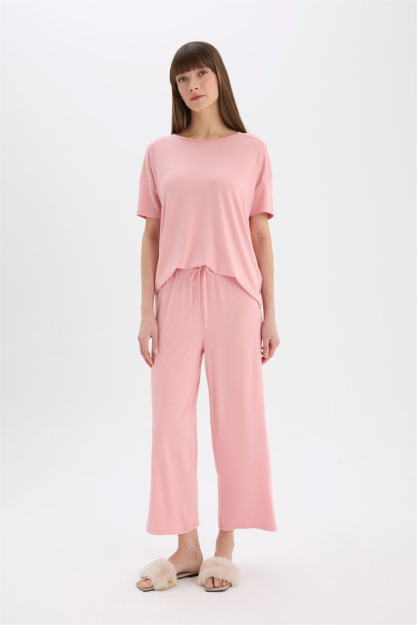 FEMME Bordeaux Ensemble Pyjama Top à manches courtes et pantalon large de Fall in Love