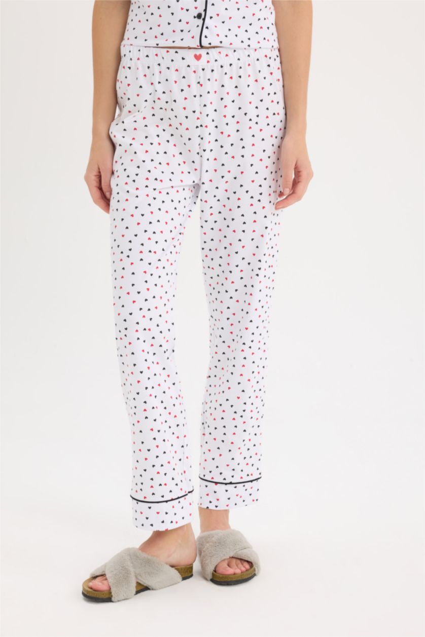 Kadın Ekru Pijama Takımı Kısa Kollu Düğmeli Üst Beli Lastikli Uzun Alt