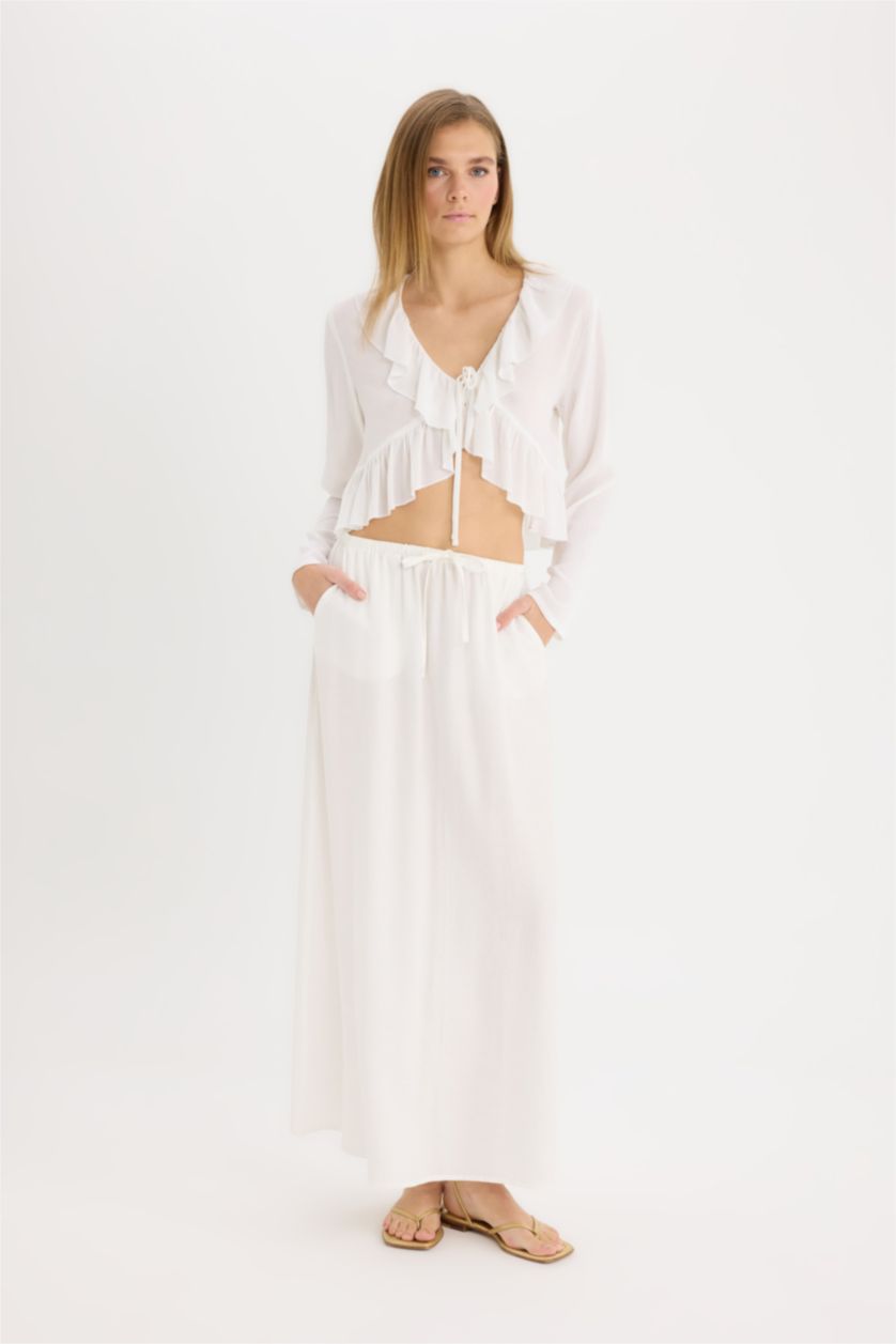 Woman White A Cut Normal Waist Maxi Skirt