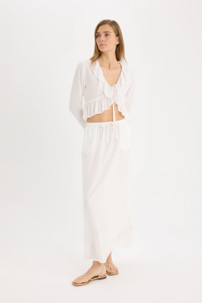 Woman White A Cut Normal Waist Maxi Skirt