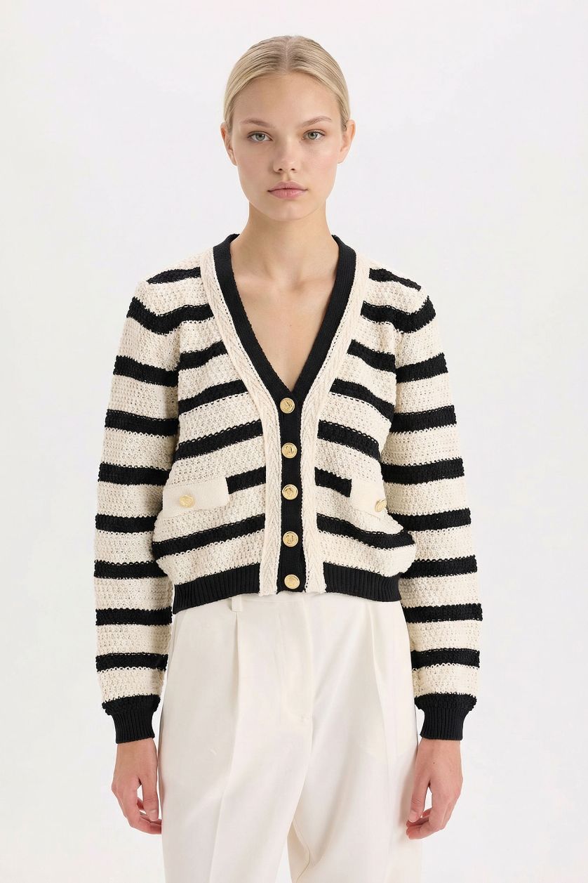 Әйелдерге экру қалыпты пішім v жаға Кардиган