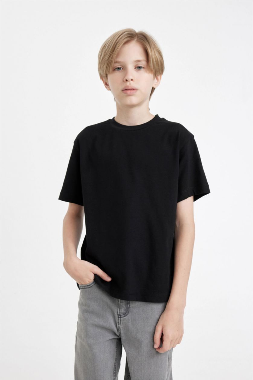 Young Boys - Teen Boys Black Boy Crew Neck Basic Short Sleeve T-Shirt