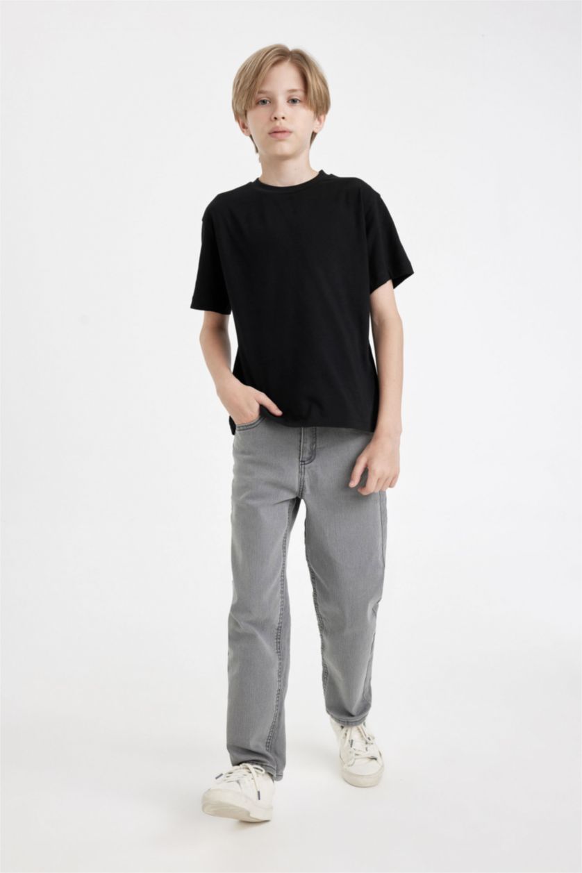 Young Boys - Teen Boys Black Boy Crew Neck Basic Short Sleeve T-Shirt