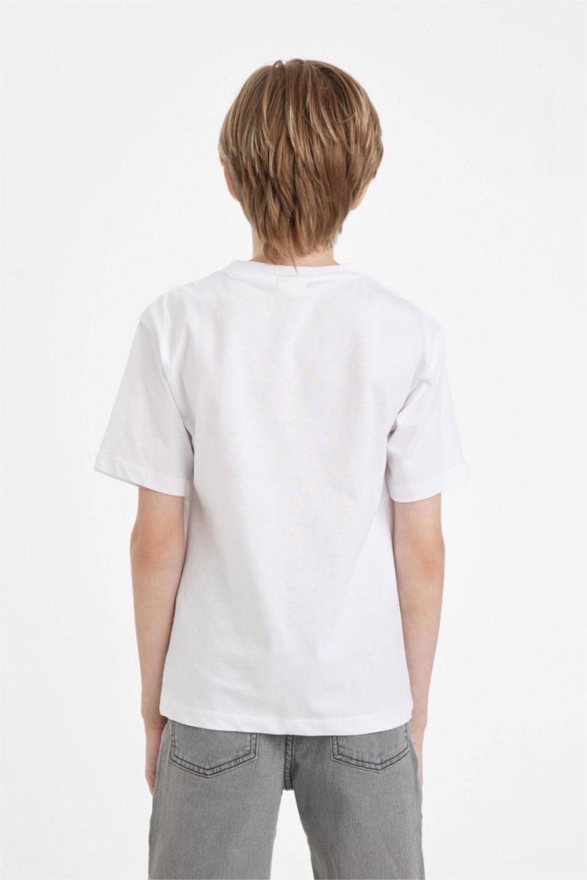 Erkek Çocuk - Genç Erkek Beyaz Bisiklet Yaka Basic Düz Kısa Kollu Tişört Erkek Çocuk