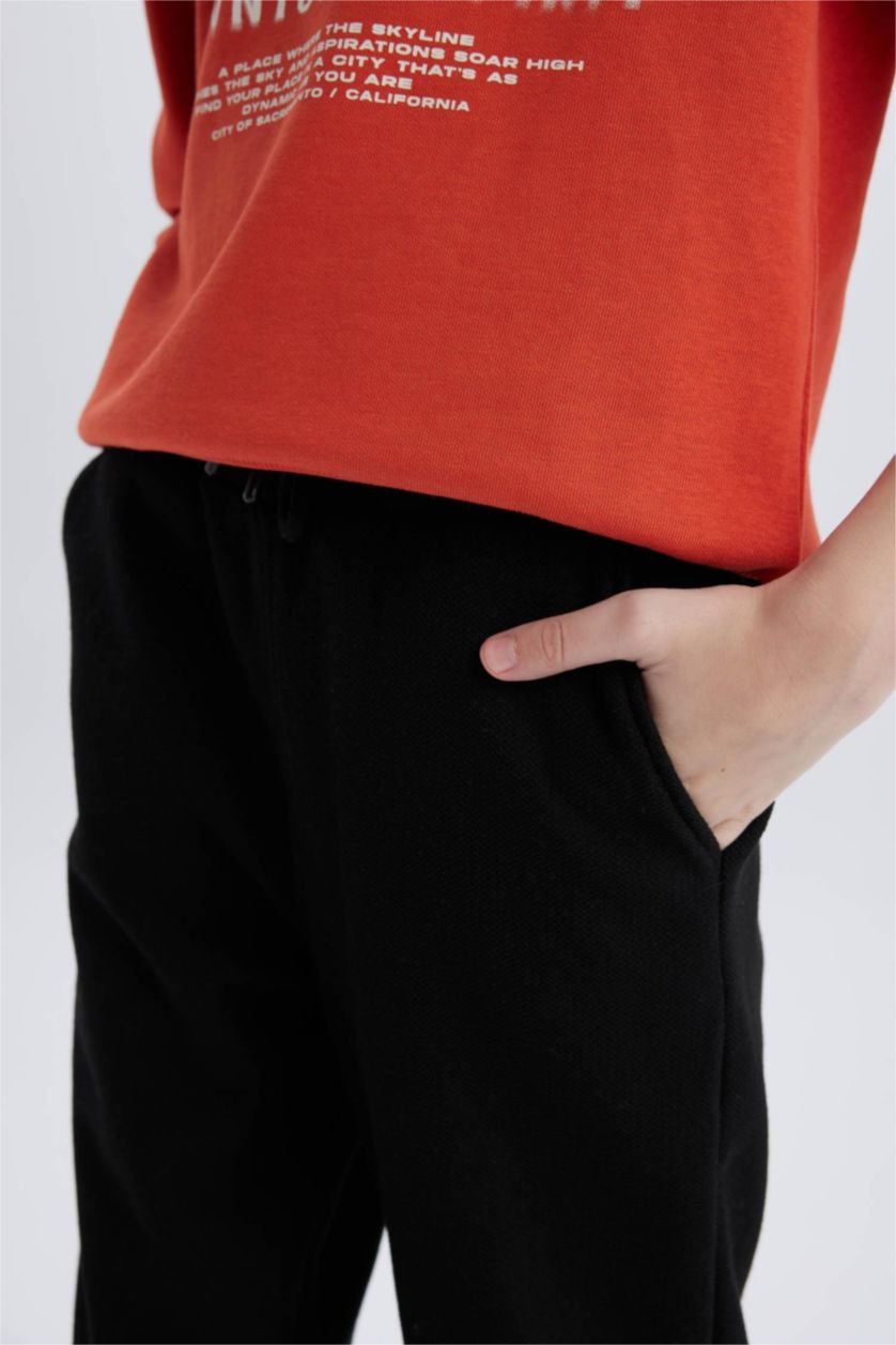 Erkek Çocuk - Genç Erkek Siyah Beli Lastikli Pike 2'li Eşofman Altı Erkek Çocuk