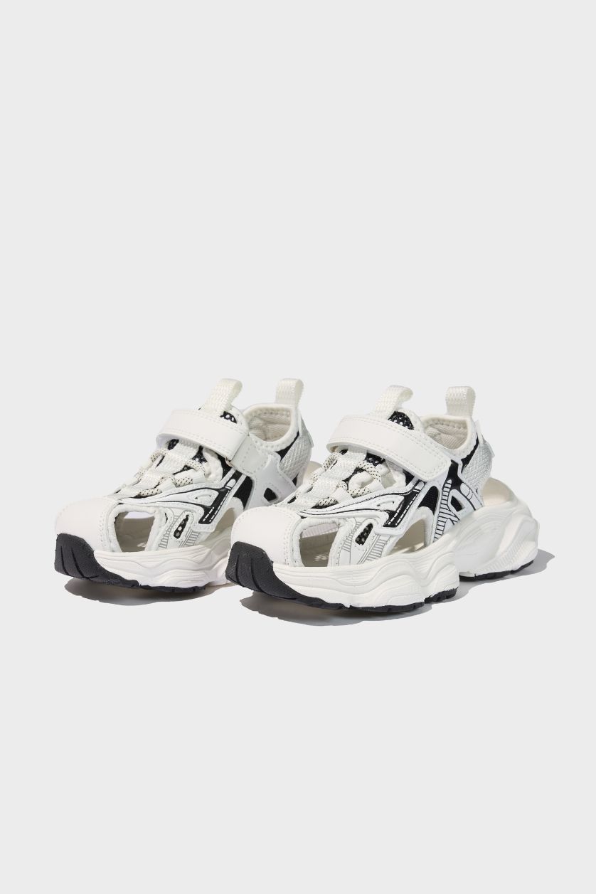 Erkek Çocuk - Genç Erkek Beyaz Düz Taban Cırt Cırtlı Spor Ayakkabı Erkek Çocuk