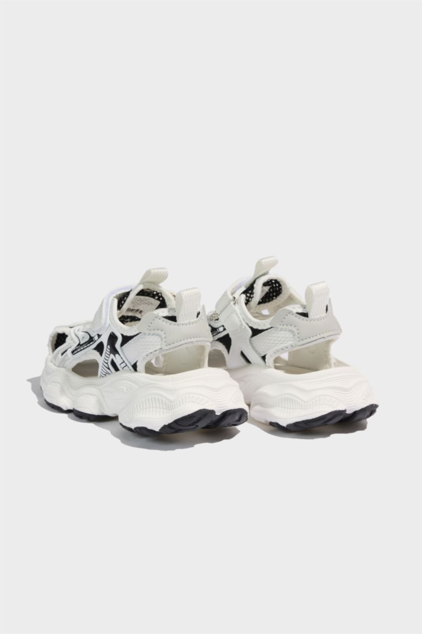 Erkek Çocuk - Genç Erkek Beyaz Düz Taban Cırt Cırtlı Spor Ayakkabı Erkek Çocuk