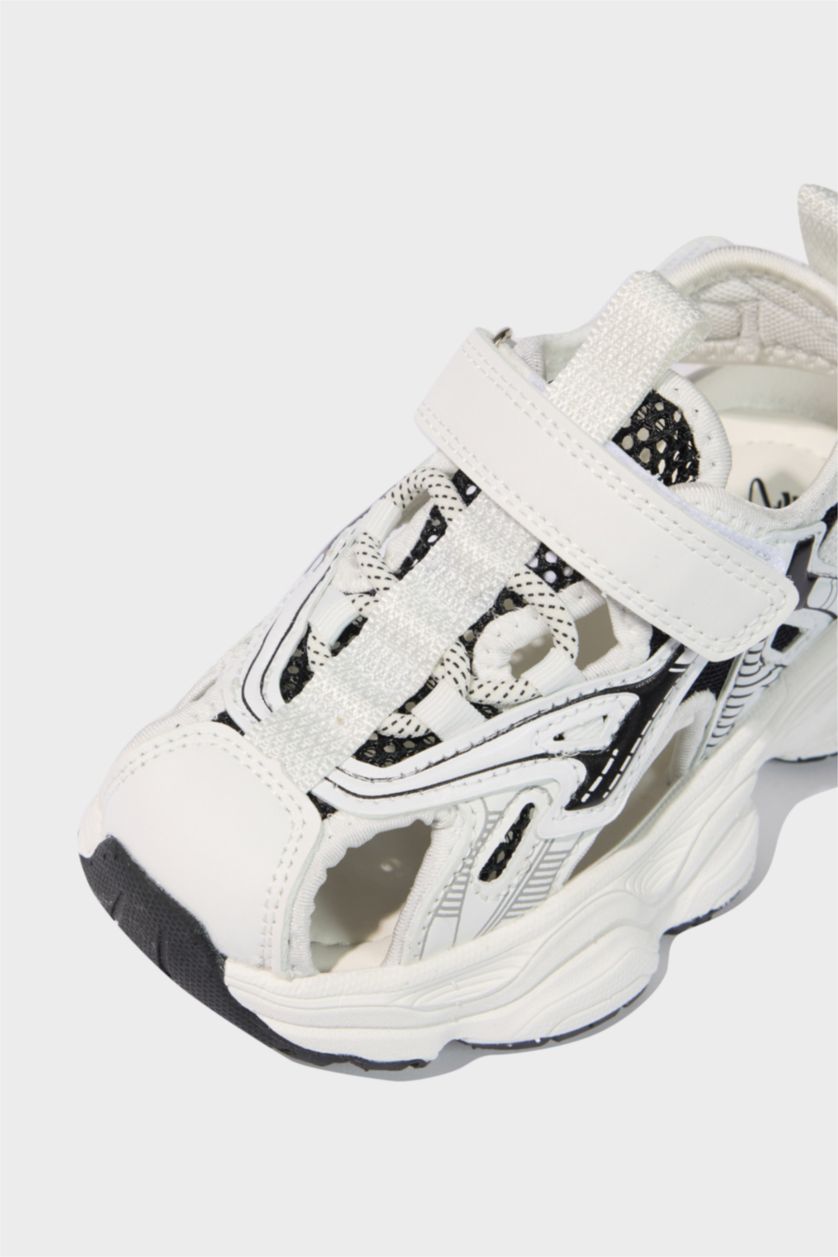 Erkek Çocuk - Genç Erkek Beyaz Düz Taban Cırt Cırtlı Spor Ayakkabı Erkek Çocuk