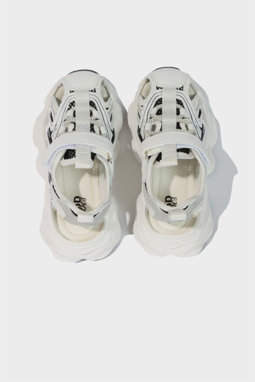 Erkek Çocuk - Genç Erkek Beyaz Düz Taban Cırt Cırtlı Spor Ayakkabı Erkek Çocuk