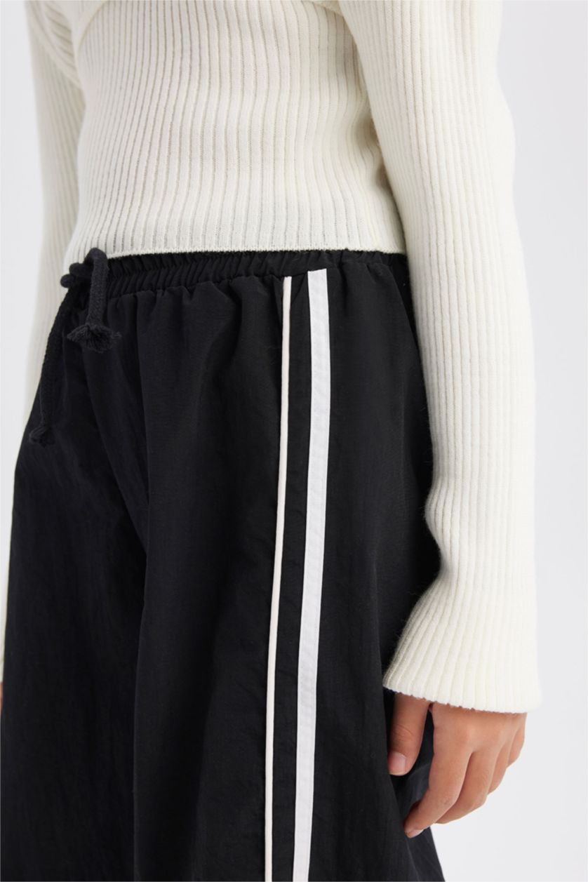 Kız Çocuk - Genç Kız Siyah Beli Lastikli Wide Leg Geniş Paça Pantolon Kız Çocuk