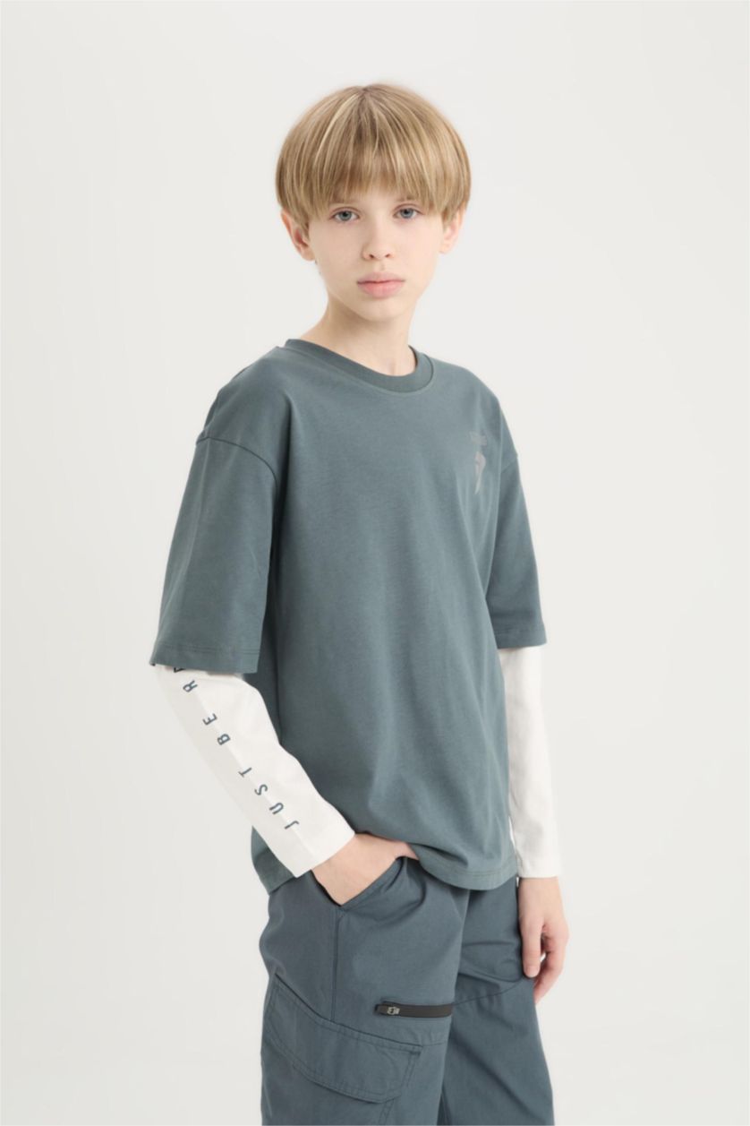 GARÇONS Anthracite Clair Boy Oversize Crew Neck Printed T-Shirt