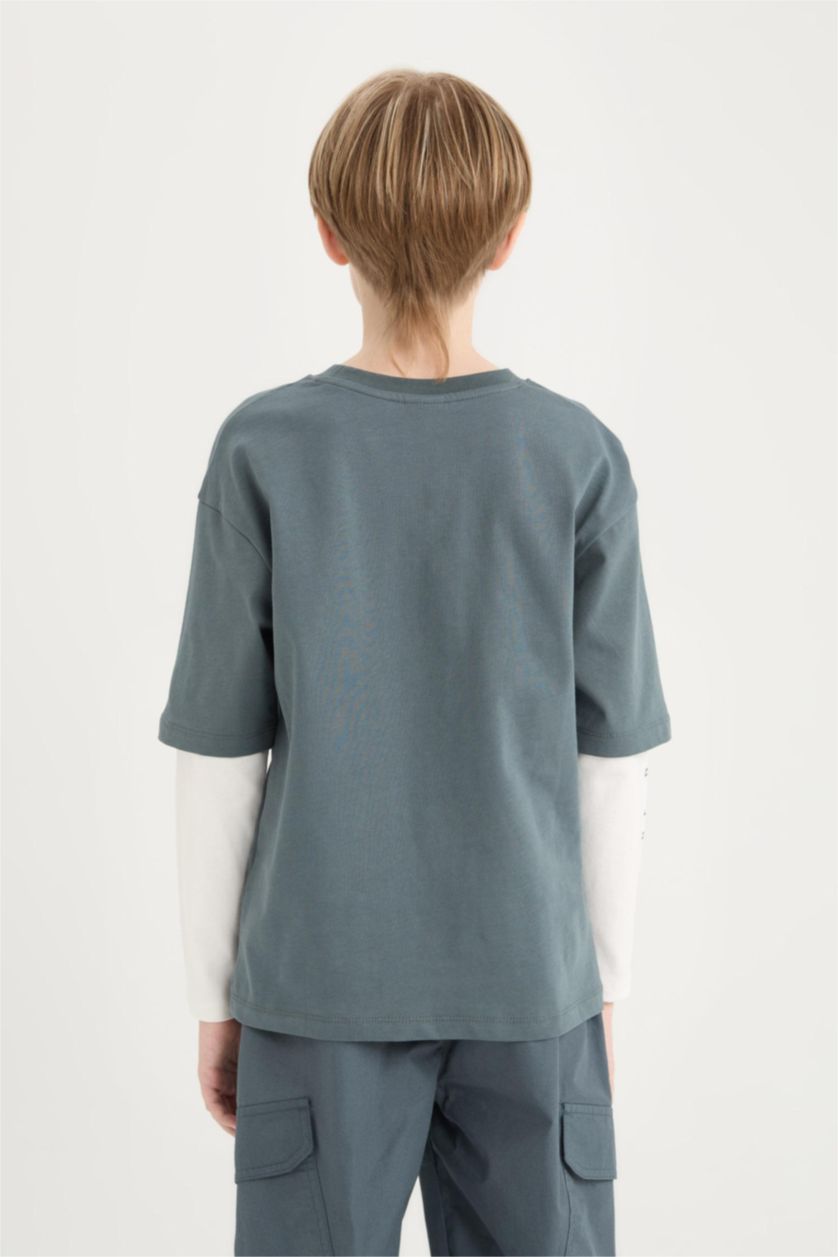 GARÇONS Anthracite Clair Boy Oversize Crew Neck Printed T-Shirt