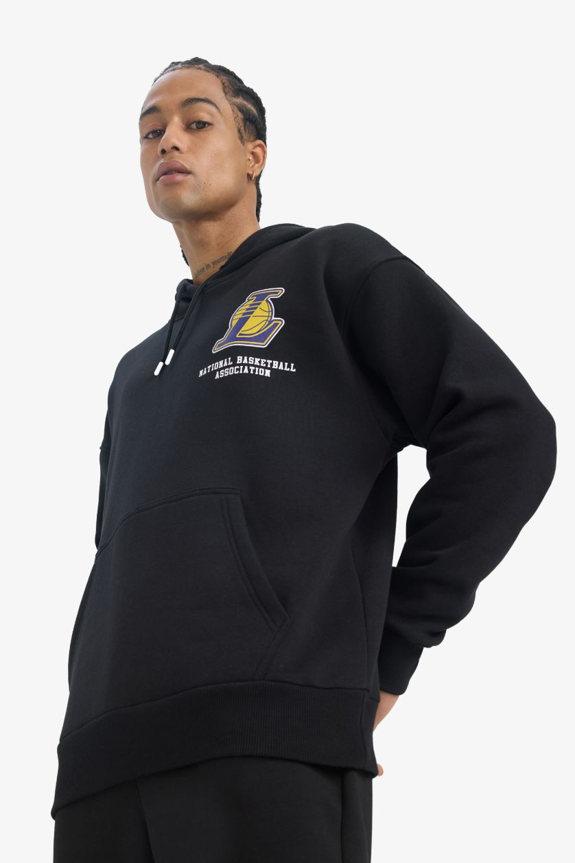 Erkek Siyah NBA Los Angeles Lakers Oversize Geniş Kalıp Kapüşonlu Kalın Sweatshirt