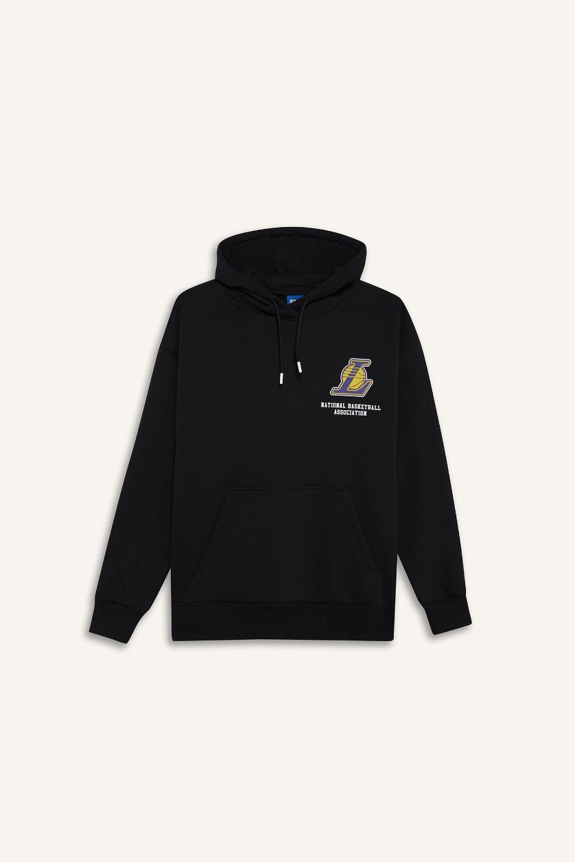 Erkek Siyah NBA Los Angeles Lakers Oversize Geniş Kalıp Kapüşonlu Kalın Sweatshirt