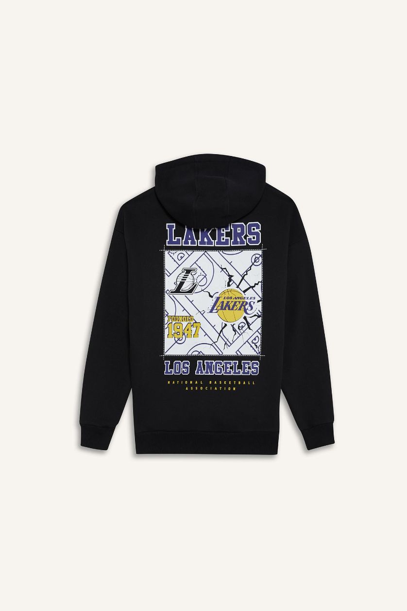 Erkek Siyah NBA Los Angeles Lakers Oversize Geniş Kalıp Kapüşonlu Kalın Sweatshirt