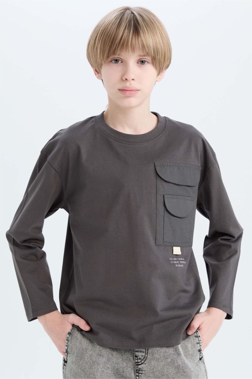 BOYS & TEENS Anthracite Boy Loose Fit Crew Neck Printed Oversize T-Shirt
