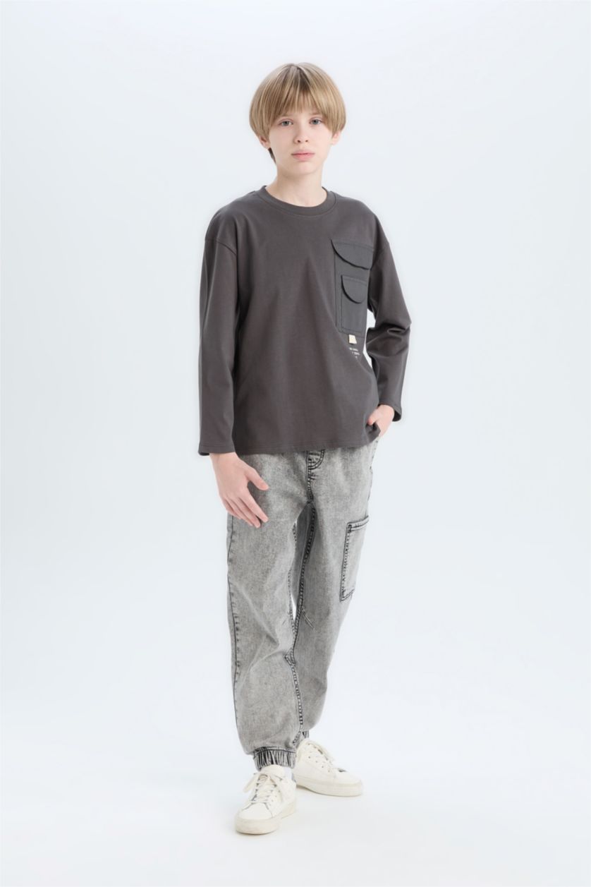 BOYS & TEENS Anthracite Boy Loose Fit Crew Neck Printed Oversize T-Shirt