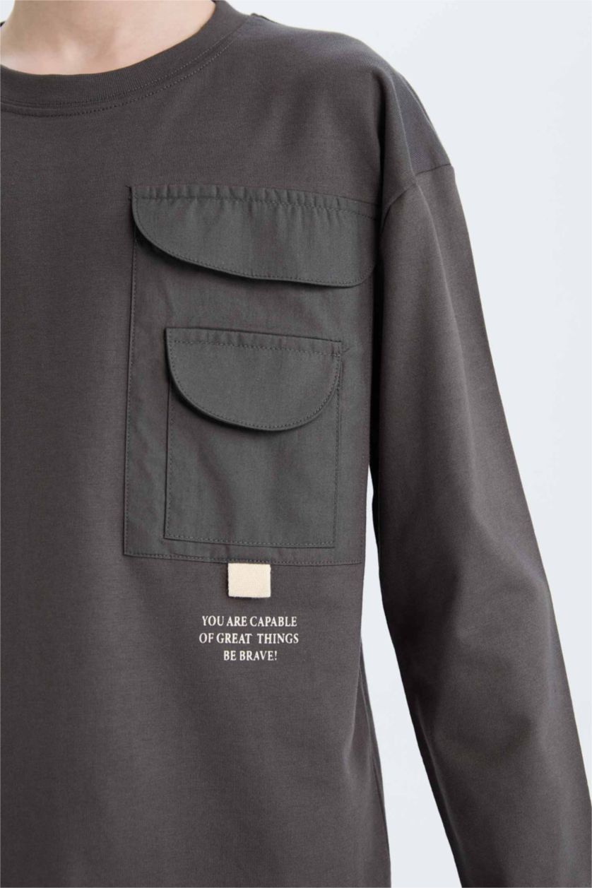 BOYS & TEENS Anthracite Boy Loose Fit Crew Neck Printed Oversize T-Shirt