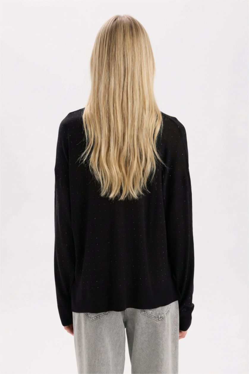Woman Black Relax Fit Crew Neck Basic Knitwear Pullover