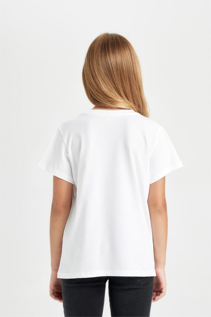 Kız Çocuk - Genç Kız Beyaz Bisiklet Yaka Basic Düz Kısa Kollu Tişört Kız Çocuk