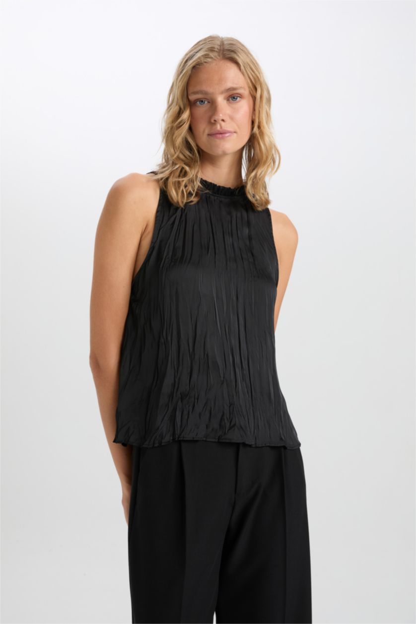 Әйелдерге қара қалыпты пішім Жеңсіз Блуза