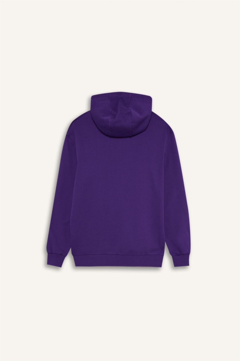 Erkek Koyu Mor Standart Fıt Kalın Sweatshirt Kumaşı Sweatshirt