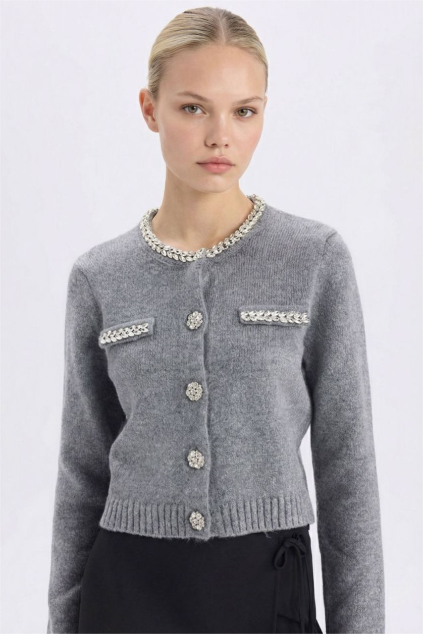 نساء ميلانج رمادي Regular Fit Cardigan