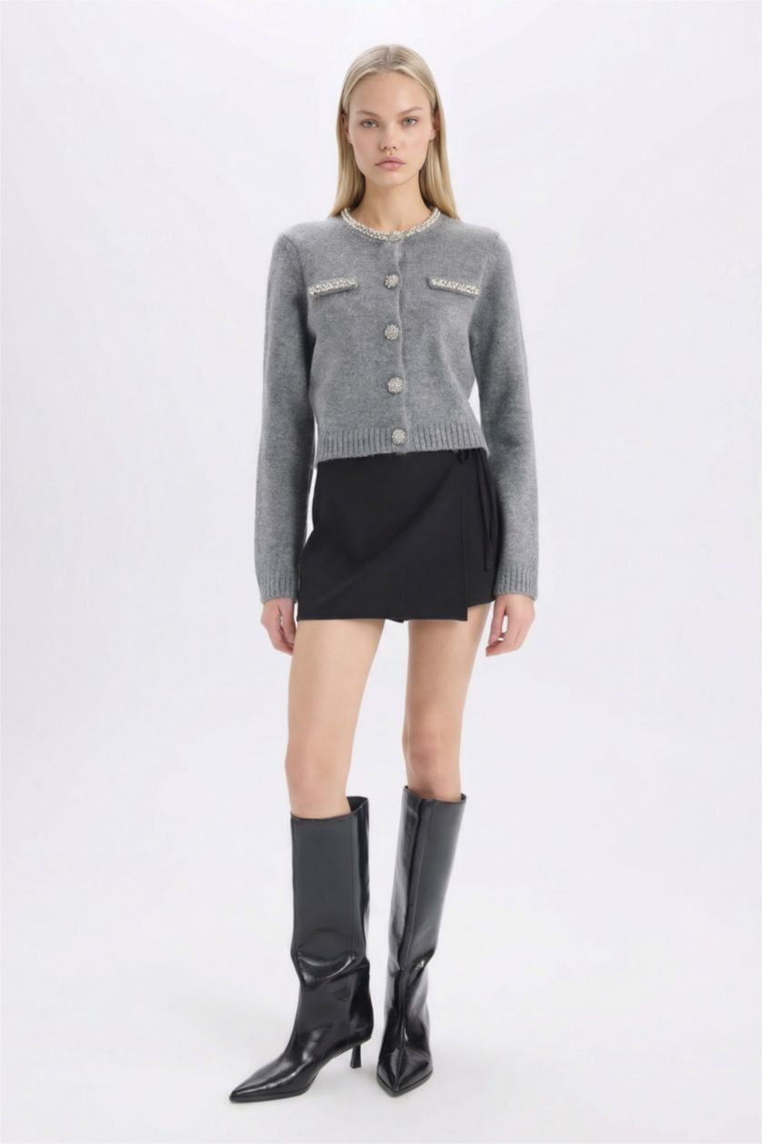 نساء ميلانج رمادي Regular Fit Cardigan