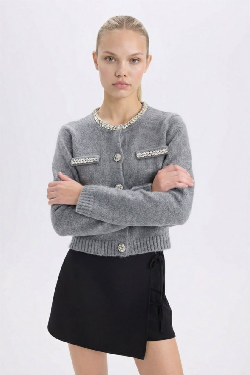 نساء ميلانج رمادي Regular Fit Cardigan
