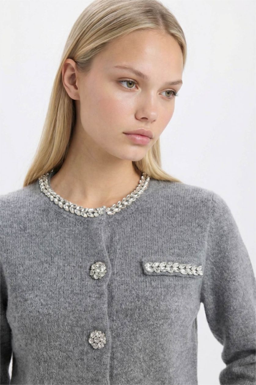 نساء ميلانج رمادي Regular Fit Cardigan