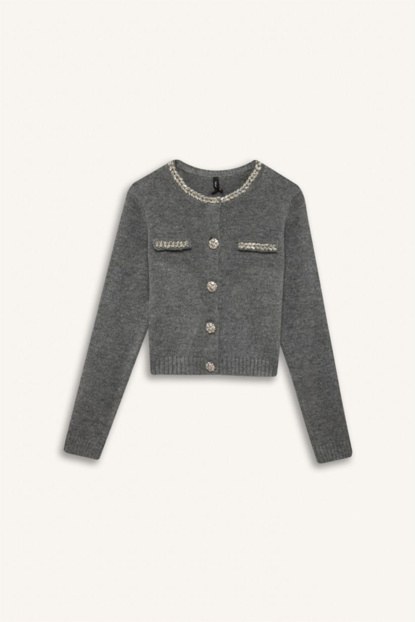نساء ميلانج رمادي Regular Fit Cardigan